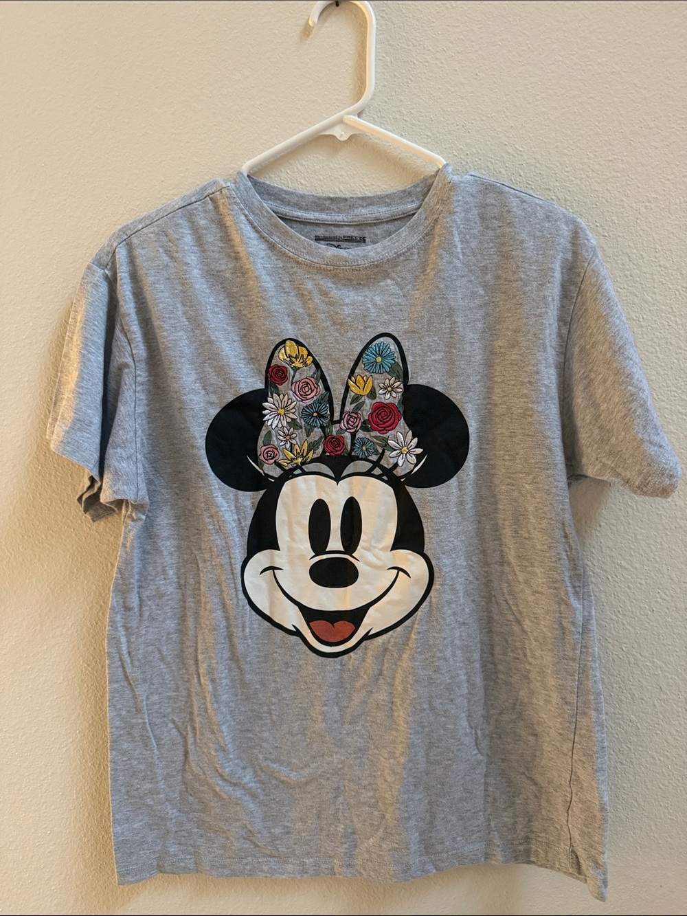 Disney Minnie Mouse Floral Ears Graphic T-Shirt Gray Heather Size Small - Picture 1 of 3
